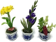 3pc Miniature Flower Clay Dollhouse Fairy Garden Mini Plant Trees Ceramic Paint Furniture Bundles Ar