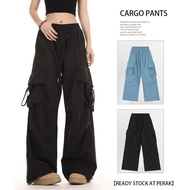 【READY STOCK AT Johor】 Hotgirl Cargo Pants Perempuan Black Cargo Pocket Casual Long Pant For Women R