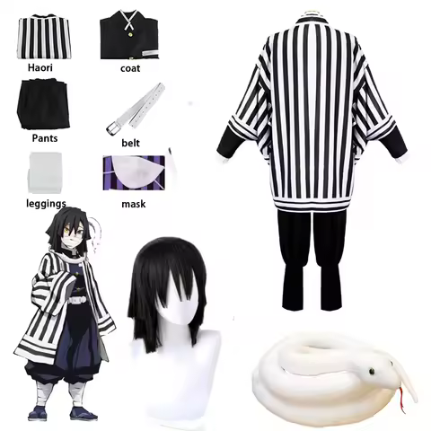Demon Slayer Anime Iguro Obanai Haori Kimono Cosplay Costume Wig White Snake Props Halloween Costume