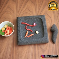 Cobek dan Ulekan / Coet / Penumbuk / Cobek Karakter Batu Lava Merapi Motif Kotak ukuran 26 cm