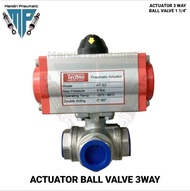 Actuator Ball Valve 3 Way Type L Port Double Acting Size 1 1/4 Inch 