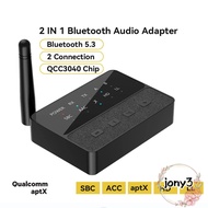 JONY Bluetooth 5.3 Transmitter Receiver, AptX Low Latency TV to 2 Wireless Headphones Wireless Audio