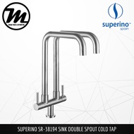 SUPERINO SR38194 Kitchen Sink Double Spout Faucet Stainless Steel SUS 304 Cold Water Pillar Tap