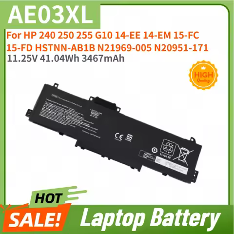 AE03XL High Quality Laptop Battery 11.25V 3467mAh for HP 240 245 250 255 256 G10 14-EE 14-EE0000 Ser