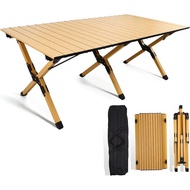 Folding camping table wooden outdoor glamping table picnic meja luxury solid pine portable egg roll