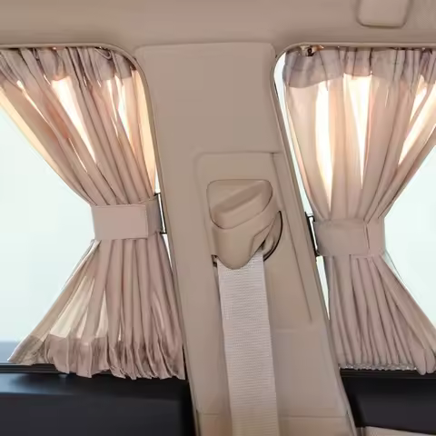 2Pcs Luxury Beige VIP Car Van S Curtains Sunshade Visor UV Sunscreen Curtains Kit Privacy Curtain Re