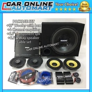 PACKAGE SET BOSOKO 4 Channel AMPLIFIER,12" woofer with box, Component spk ,2Way speaker,Power Cable Wiring Set with FUSE