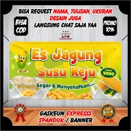 COD. Spanduk Banner Custom Jualan Es Jagung Susu Keju Es Jagung Hawai Es Jasuke / Banner Jualan Custom Berkualitas