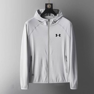 Under Armour _UA เสื้อผ้ากันแดดสำหรับผู้ชายฤดูร้อนปี 2022 ผ้าไหมน้ำแข็งบางเฉียบเสื้อผ้าป้องกันแสงแดดแห้งเร็วเสื้อแจ็คเก็ตกีฬาภายใต้เกราะป้อ