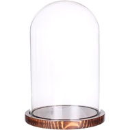 Glass Cloche Bell Jar Display Dome with Wooden Base Dia 5.9" x H 10" (coffee wood base)