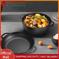 【winnereco】2 in 1 Cast Iron Dutch Oven with Skillet Lid Dutch Oven Pot with Dual Handles Skillet Coo