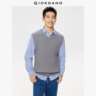 GIORDANO Men Vests V-Neck Cable knit Vests 5-Gauge Knit Smooth Soft Smart Casual Gentleman Sweater V
