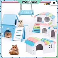 Hamster Castle Small Pet Sleeping House Hideout Cabin Hamster Toy Rainbow Bridge Tunnel Seesaw Swing