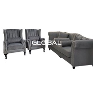 Global Furniture Direct Factory Chesterfield Sofa Velvet Sofa Grey 3 Seater + 2 Wing Chair