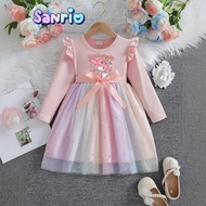Girls Dress Melody Flying Sleeve Gauze Princess Dress Children Rainbow Skirt Children Long Sleeve Sk