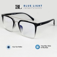 Gọng Kính Cận Kính Giả Cận Nam Nữ Mắt Vuông To Vân Gỗ Gọng Nhựa Dẻo TR90 Siêu Nhẹ - BLUE LIGHT