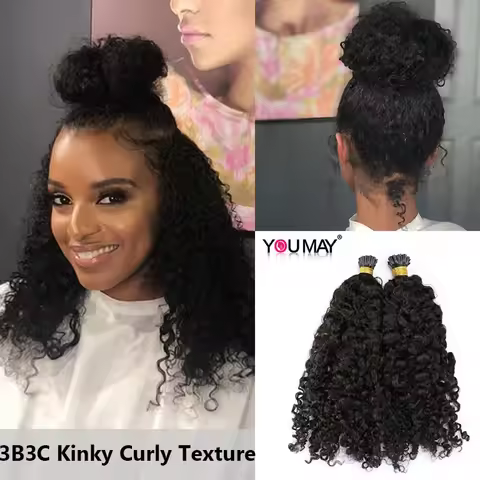 3B3C Kinky Curly I Tip Hair Extensions For Black Women Microlinks F Tip Microlinks Mongolian Burmese