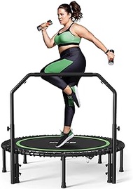 BCAN 450/550 LBS Foldable Mini Trampoline, 40"/48" Fitness Trampoline with Bungees/Adjustable Foam Handle, Stable &amp; Quiet Exercise Rebounder for Kids Adults Indoor/Garden Workout