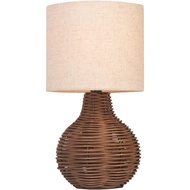 Rattan Table Lamp, Decorative Nature Table Lamp with E12 Socket, Beige Linen Lampshade, Retro Lamp f