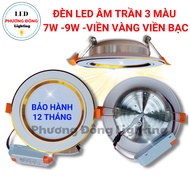 3-Color LED Ceiling Light with Gold Border, Silver Border 7w, 9w