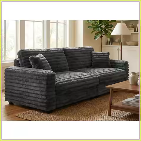 78.7" Corduroy Love Seat Sofa, Cloud Deep Seat Couch with Legs, 2 Pillows, Dark Grey for Living Room