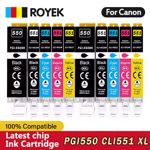 Compatible for Canon CLI 551 PGI 550 Ink Cartridges for Pixma iP7250 iX6850 MG5550 MG5650 MG6450 MG6