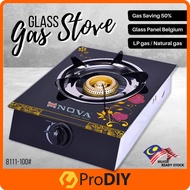 8111-100# Single Burner Glass Gas Stove Burner Tempered Glass Stainless Body Cooking Stove Dapur Gas