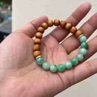 Angel's tears翠色-天然緬甸玉 果綠翡翠珠設計老山檀木珠手串