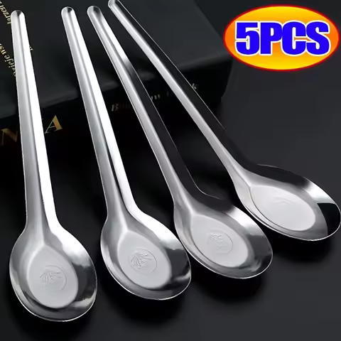 5/1PCS Stainless Steel Rice Soup Flat Spoon Chinese Spoons Cutlery Cooking Utensil Table Spoon for H