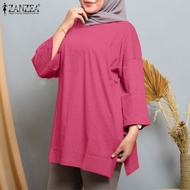 Zanzea เสื้อสไตล์มุสลิมสำหรับผู้หญิง,เสื้อสเวตเตอร์สวมหัวทรงหลวมลำลองแขน3/4เสื้อคอโอ