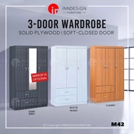[READY STOCK] 3 DOORS SOFT-CLOSED DOOR SOLID PLYWOOD WARDROBE / STANDALONE WARDROBE /OPEN WARDROBE