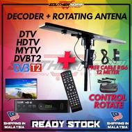 DECODER MYTV DVBT2 + ROTATING OUTDOOR ANTENA ARIEL 80-100KM DTV MYFREEVIEW HDTV TV MALAYSIA UHF ANTE