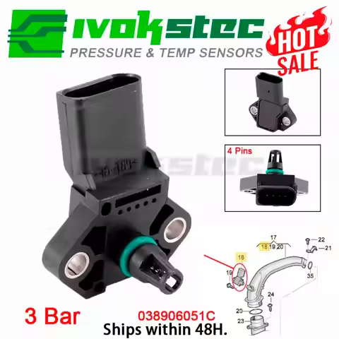 038906051C 3Bar Manifold Pressure MAP Sensor Audi A2 A4 B6 1.9Tdi A6 C7 3.0 TDI VW Golf 5/6/7 2.0 GT