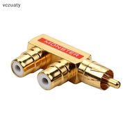 vczuaty  Style Adapter DIY Accessories Gold Plated AV Audio Splitter Plug RCA Adapter 1 Male To 2 Female F Connector SG