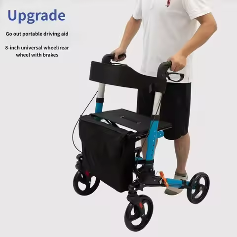 Four-legged Walking Assist Rollator Walker Aluminum Alloy Folding Pulley Training Mobility Aid Small