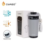 CIVAGO (17oz/510ml) Double-Walled Ceramic Coffee Mug with Lid, Vacuum Flask, Hot and Cold Tumbler.