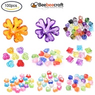 BeeBeecraft 100pcs  Assorted Color Mixed Transparent Acrylic Faceted Heart Beads for Jewellery Making