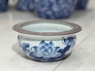 Bát Hương Thờ Dáng Quả Lựu Men Lam Vẽ Hoa Sen Và Rồng - Gốm Bát Tràng