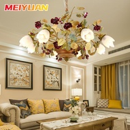 Free Shipping Unique American Country Iron Flower Leaf 8 light Farmhouse Loft Hallway Living Room Ch