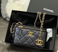 Chanel 24s  黑金調節扣荔枝皮長盒子/vanity case