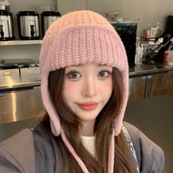 Fashion Ear Protection Knit Hat Winter Warm Cold Proof Cap Korean Solid Crochet Woolen Women C8h2