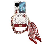 全城熱賣 - 適用於OPPO Find N3 Flip 幸運花圖案手機殼帶手繩（白色）