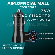 38W PD USB C(20W)+ QC(18W) USB Port Car Charger In Car Charger