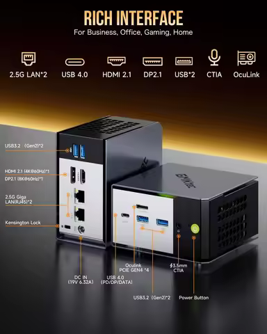 GMKtec EVO-X1 Ryzen Al 9 HX 370 MINI PC Win11 Pro LPDDR5X 7500MHz 64GB 2TB PCIe4.0 M.2 SSD Wifi6 BT5
