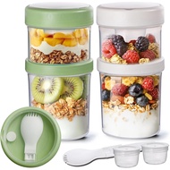 ComSaf 2 Pack Overnight Oats Containers with Lids 27 oz, Plastic Yogurt Parfait Cups with Folding Sp
