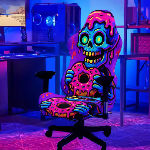 Skeleton Eating Doughnuts Glowing Computer Game Chair Cover UV Light Reactive Chair Covers for Offic