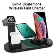 AOE - 6 合 1 雙手機無線快速充電器，15W 附可旋轉充電器底座，適用於 iPhone/Micro-USB 手機/Type-C 手機, 多功能/新舊型號兼容 iPhone 智慧手錶 AirPo
