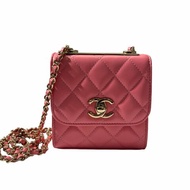 Used CHANEL Lambskin Leather MINI TRENDY CC Cross Body Bag Pink GHW