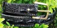 สีดำ Super Black  Belt And Buckle Made From Crocodile Leather