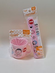 包平郵 全新 日本製造 櫻桃小丸子 同學款 餐具 筷子連筷子套 杯子 1套